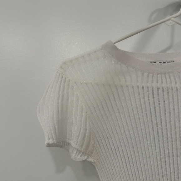 Zara See-Through Mesh Ribbed White T-Shirt Size S - Picture 4 of 4